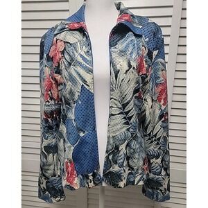Mesmerize SZ M Tropical Floral Zip Up Women's Jacket Sequins Made In USA Blue